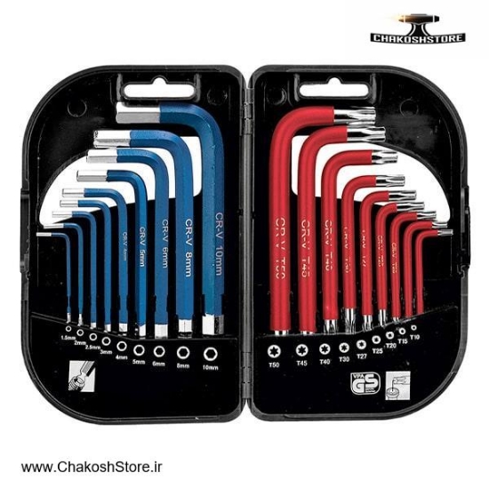 تصویر   ست آچار آلن هیوندای کوتاه 18 عددی ستاره ای و شش گوش مدل HT185