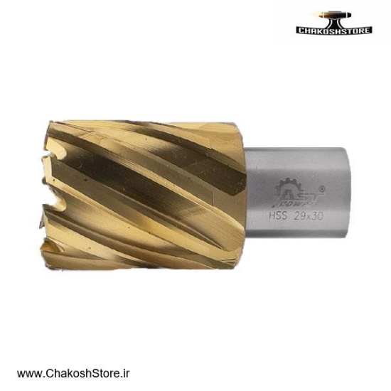 تصویر   مته گرد بر دریل مگنت ای اس تی پاور HSS TiN روکش تیتانیوم طلایی طول 30 میلی متر