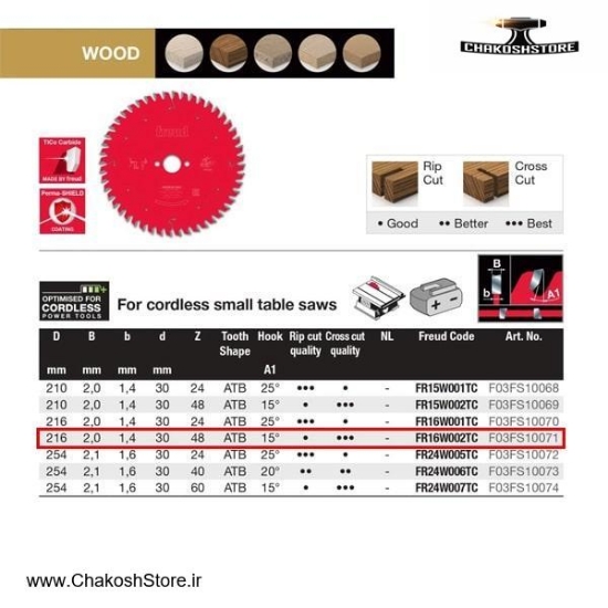 تصویر   تیغ اره الماسه چوب بر فرود 216x48 مدل FR16W002TC