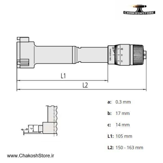 تصویر   میکرومتر سه فک میتوتویو 63-50 میلی متر داخل سنج مدل 170-368